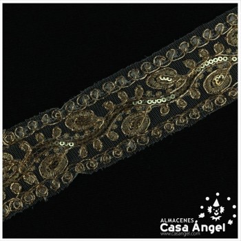 PASAMANERÍA DE ENCAJE BORDADO ORO Y PLATA MOTIVOS VEGETALES 45cm
