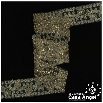 PASAMANERÍA DE ENCAJE BORDADO ORO Y PLATA MOTIVOS VEGETALES 45cm