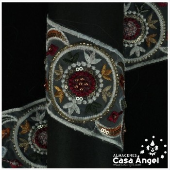 PASAMANERÍA DE ENCAJE BORDADO FLORAL CON LENTEJUELAS 75mm