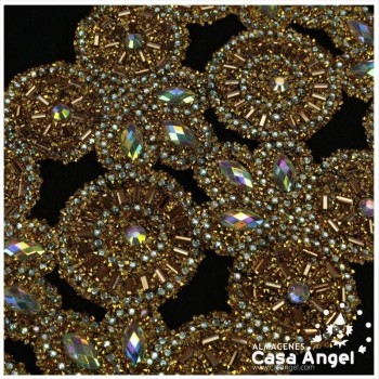 APLICACIÓN PVC COLOR ORO CON PEDRERÍA Y ROCALLA FORMAS DE CÍRCULOS 75cm