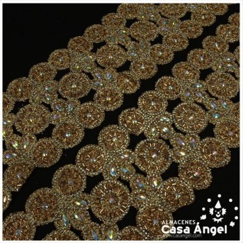 APLICACIÓN PVC COLOR ORO CON PEDRERÍA Y ROCALLA FORMAS DE CÍRCULOS 75cm