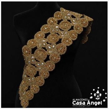 APLICACIÓN PVC COLOR ORO CON PEDRERÍA Y ROCALLA FORMAS DE CÍRCULOS 75cm