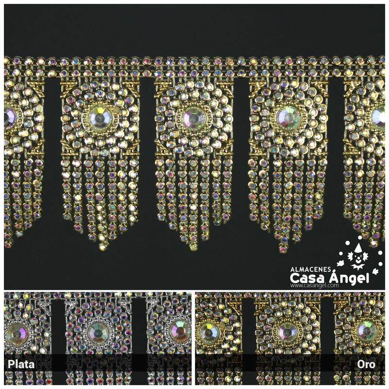 PASAMANERÍA FLECO DE PVC METALIZADO CON STRASS 66mm