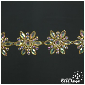 PASAMANERÍA DE PEDRERÍA FLORAL CON BRILLANTES ACRÍLICOS 52mm