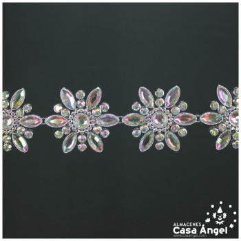 PASAMANERÍA DE PEDRERÍA FLORAL CON BRILLANTES ACRÍLICOS 52mm