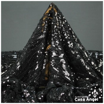 TUL DE FANTASÍA BORDADO CON ROCALLA NEGRO SERIE PUSKAR 130cm