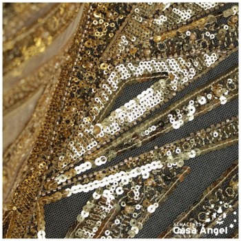 TUL DE FANTASÍA BORDADO CON ROCALLA ORO SERIE PUSKAR 130cm