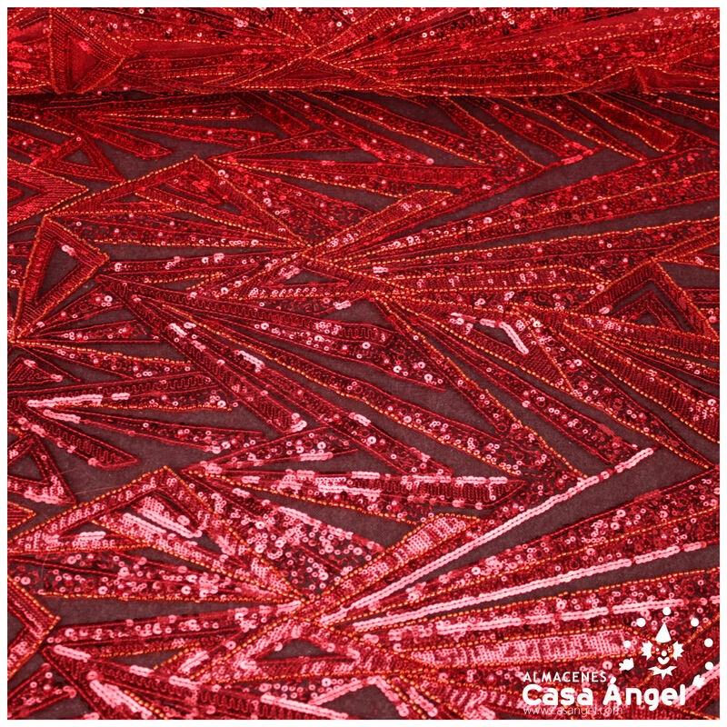 TUL DE FANTASÍA BORDADO CON ROCALLA ROJO SERIE PUSKAR 130cm