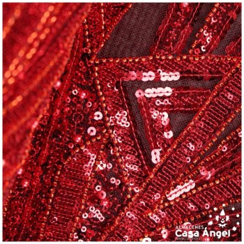 TUL DE FANTASÍA BORDADO CON ROCALLA ROJO SERIE PUSKAR 130cm