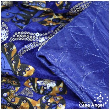 TERCIOPELO ELÁSTICO AZUL BORDADO SERIE NYALA 130cm