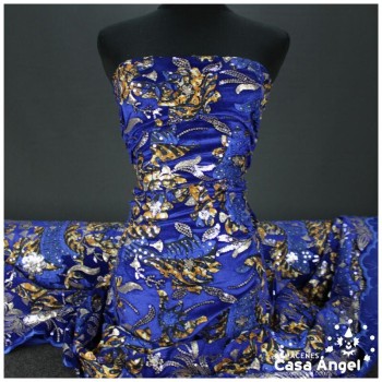 TERCIOPELO ELÁSTICO AZUL BORDADO SERIE NYALA 130cm