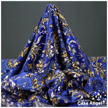 TERCIOPELO ELÁSTICO AZUL BORDADO SERIE NYALA 130cm