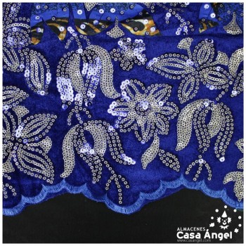 TERCIOPELO ELÁSTICO AZUL BORDADO SERIE NYALA 130cm