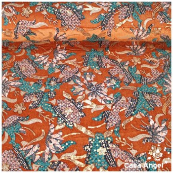 TERCIOPELO ELÁSTICO NARANJA BORDADO SERIE NYALA 130cm