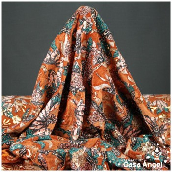 TERCIOPELO ELÁSTICO NARANJA BORDADO SERIE NYALA 130cm