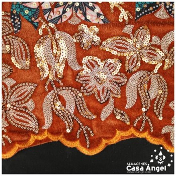 TERCIOPELO ELÁSTICO NARANJA BORDADO SERIE NYALA 130cm
