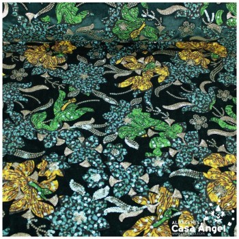 TERCIOPELO ELÁSTICO VERDE BORDADO SERIE NYALA 130cm