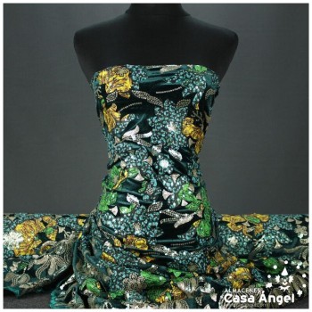 TERCIOPELO ELÁSTICO VERDE BORDADO SERIE NYALA 130cm