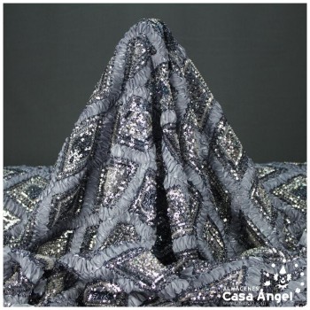 TUL GRIS BORDADO DE ORGANZA Y ROCALLA SERIE ASTRA 135cm