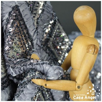 TUL GRIS BORDADO DE ORGANZA Y ROCALLA SERIE ASTRA 135cm