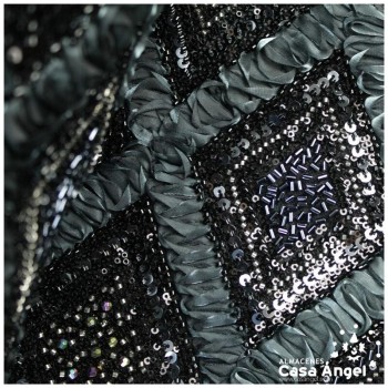 TUL NEGRO BORDADO DE ORGANZA Y ROCALLA SERIE ASTRA 135cm