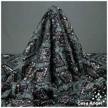 TUL NEGRO BORDADO DE ORGANZA Y ROCALLA SERIE ASTRA 135cm