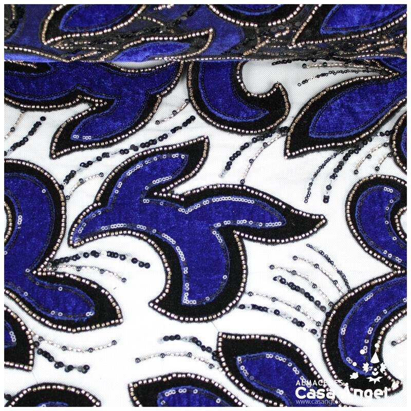 TUL DE FANTASÍA AZUL BORDADO DE TERCIOPELO SERIE TAKUMI 130cm