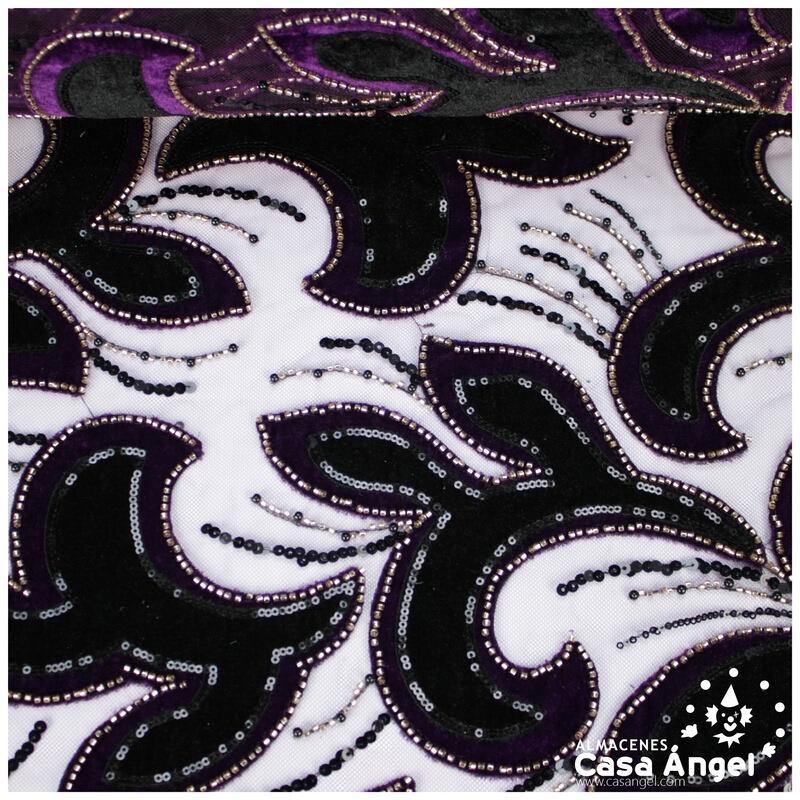 TUL DE FANTASÍA MORADO BORDADO DE TERCIOPELO SERIE TAKUMI 130cm