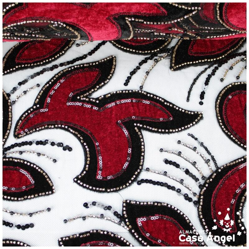 TUL DE FANTASÍA ROJO BORDADO DE TERCIOPELO SERIE TAKUMI 130cm