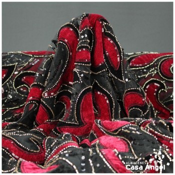 TUL DE FANTASÍA ROJO BORDADO DE TERCIOPELO SERIE TAKUMI 130cm