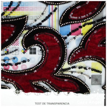 TUL DE FANTASÍA ROJO BORDADO DE TERCIOPELO SERIE TAKUMI 130cm