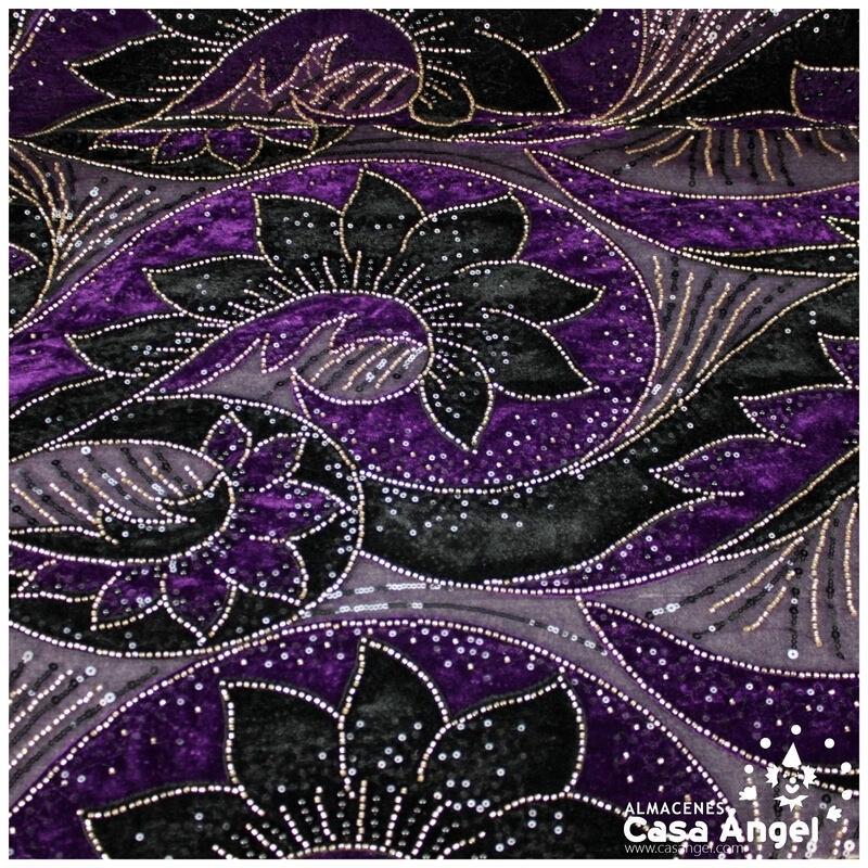 TUL DE FANTASÍA MORADO BORDADO DE TERCIOPELO SERIE COSMINA 130cm