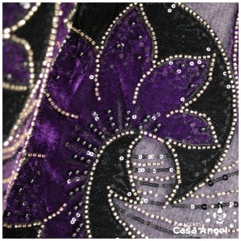 TUL DE FANTASÍA MORADO BORDADO DE TERCIOPELO SERIE COSMINA 130cm