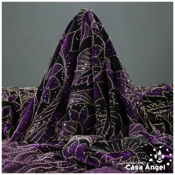 TUL DE FANTASÍA MORADO BORDADO DE TERCIOPELO SERIE COSMINA 130cm