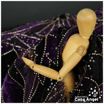TUL DE FANTASÍA MORADO BORDADO DE TERCIOPELO SERIE COSMINA 130cm