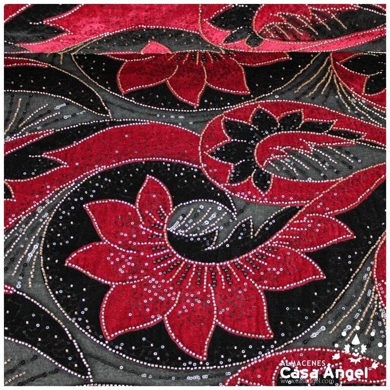 TUL DE FANTASÍA ROJO BORDADO DE TERCIOPELO SERIE COSMINA 130cm