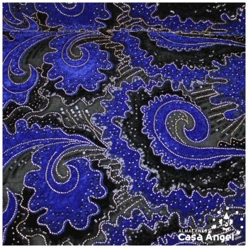 TUL DE FANTASÍA AZUL BORDADO DE TERCIOPELO SERIE KIZUKI 130cm