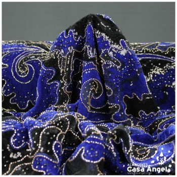 TUL DE FANTASÍA AZUL BORDADO DE TERCIOPELO SERIE KIZUKI 130cm