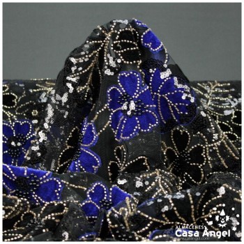 TUL DE FANTASÍA AZUL BORDADO SERIE SORA 130cm