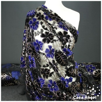 TUL DE FANTASÍA AZUL BORDADO SERIE SORA 130cm