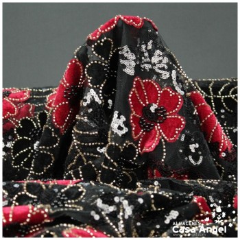 TUL DE FANTASÍA ROJO BORDADO SERIE SORA 130cm