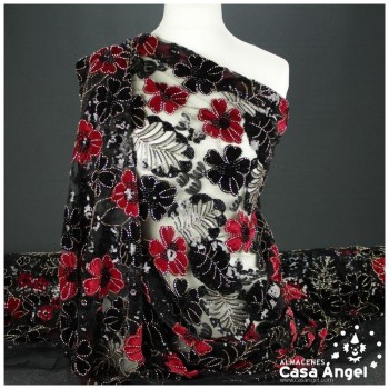 TUL DE FANTASÍA ROJO BORDADO SERIE SORA 130cm