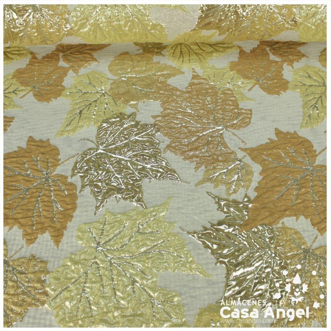 BROCADO JACQUARD HOJAS METALIZADAS AMARILLO CON LÚREX SERIE FALL 145cm