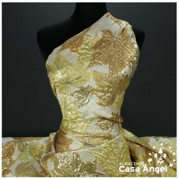 BROCADO JACQUARD HOJAS METALIZADAS AMARILLO CON LÚREX SERIE FALL 145cm