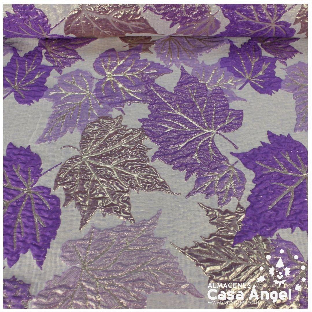 BROCADO JACQUARD HOJAS METALIZADAS MORADO CON LÚREX SERIE FALL 145cm