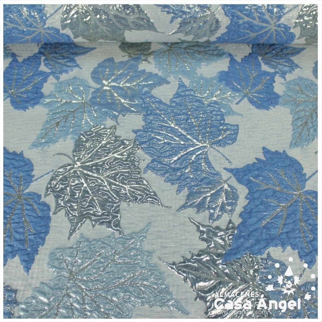BROCADO JACQUARD HOJAS METALIZADAS AZUL CON LÚREX SERIE FALL 145cm