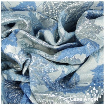 BROCADO JACQUARD HOJAS METALIZADAS AZUL CON LÚREX SERIE FALL 145cm