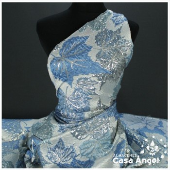 BROCADO JACQUARD HOJAS METALIZADAS AZUL CON LÚREX SERIE FALL 145cm