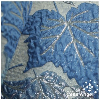 BROCADO JACQUARD HOJAS METALIZADAS AZUL CON LÚREX SERIE FALL 145cm