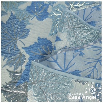 BROCADO JACQUARD HOJAS METALIZADAS AZUL CON LÚREX SERIE FALL 145cm
